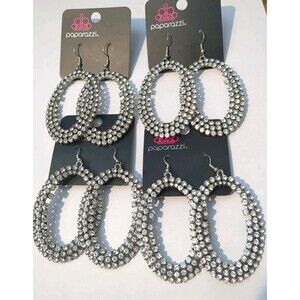 Paparazzi Earrings White Silver Sparkle Bling Long
